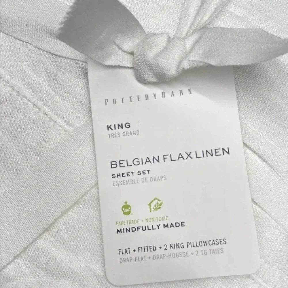 NEW POTTERY BARN BELGIAN FLAX LINEN KING SHEET SET in White